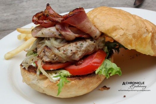 Chicken Burger - Homemade Chicken Pattie, Bacon, Avocado, Onion, Tomato, Lettuce, Cheddar, Fried ($17)