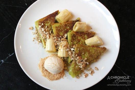 Red Spice QV Pandan French Toast with Cinnamon Caramel Banana, Smashed Cashews & Coconut Ice-Cream ($18)